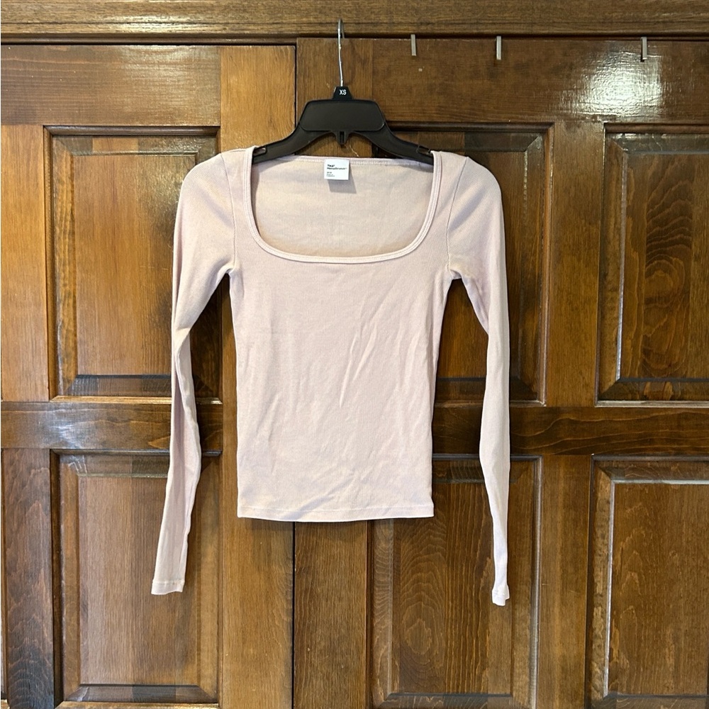 Aritzia Tna HomeStretch Rib Scoop‎ Neck Long Sleeve Top Pink Size 2XS XXS